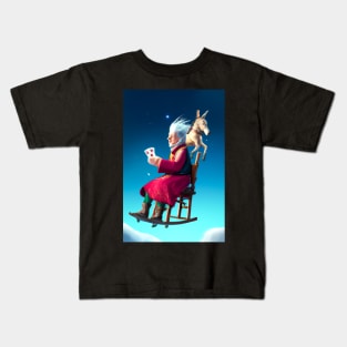 Old Woman Playing Cards on Her Way to Heaven Kids T-Shirt